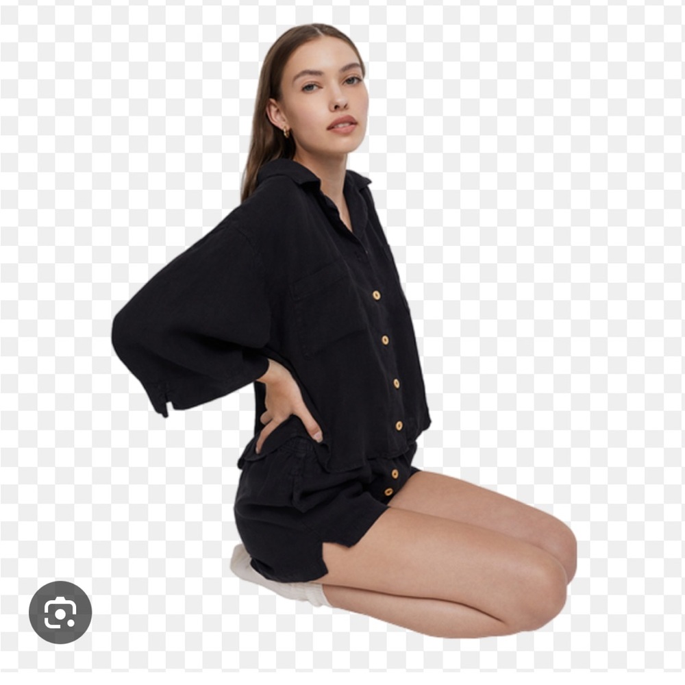 MATE the Label Black Linen Lounge Button Up and Short Set. Size XS